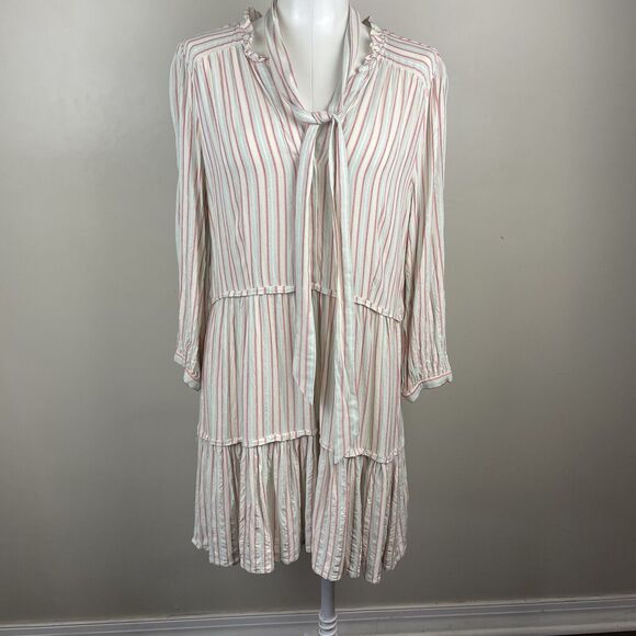 Paige Mini Dress Medium Kylenn Tiered Stripe Cream Boho Flowy Party Casual - Picture 9 of 11